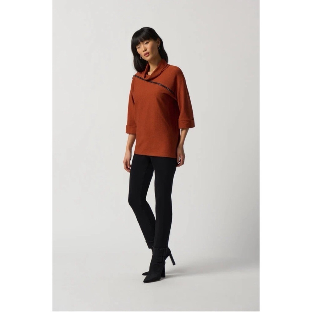 Joseph Ribkoff Tandoori Zip Detail Cowlneck Sweater 14 - Boxy Tunic 3/4 Sleeves